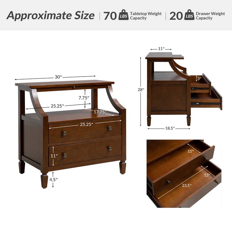 Jennifer Transitional 2 - Drawer End Table with Built-In Outlets and Pull-out Tray by HULALA HOME