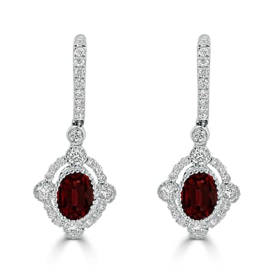 Auriya 7/8ct Fancy Oval-cut Garnet Halo Diamond Dangle Earrings 7/8ctw 18k Gold