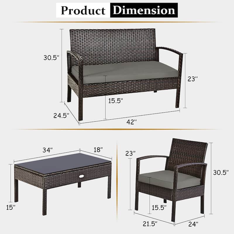 Costway 4PCS Patio Rattan Wicker Furniture Set Loveseat Sofa Cushioned - See Details