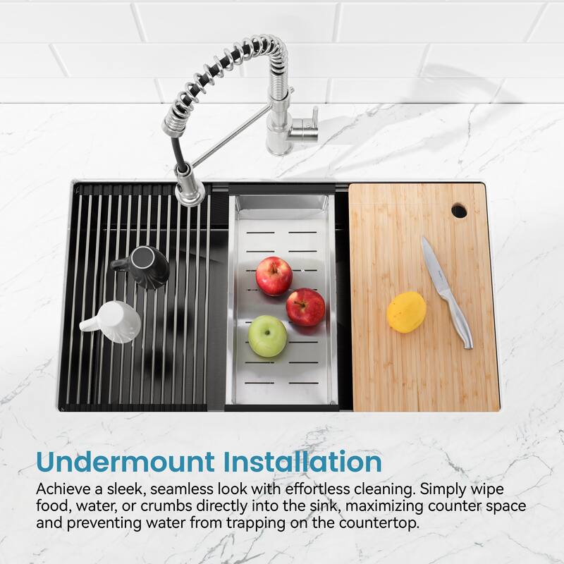 Stainless Steel Kitchen Sink, 33″x19″ Single Bowl, Undermount Handmade Sink in Brushed, with Cutting Board, Colander