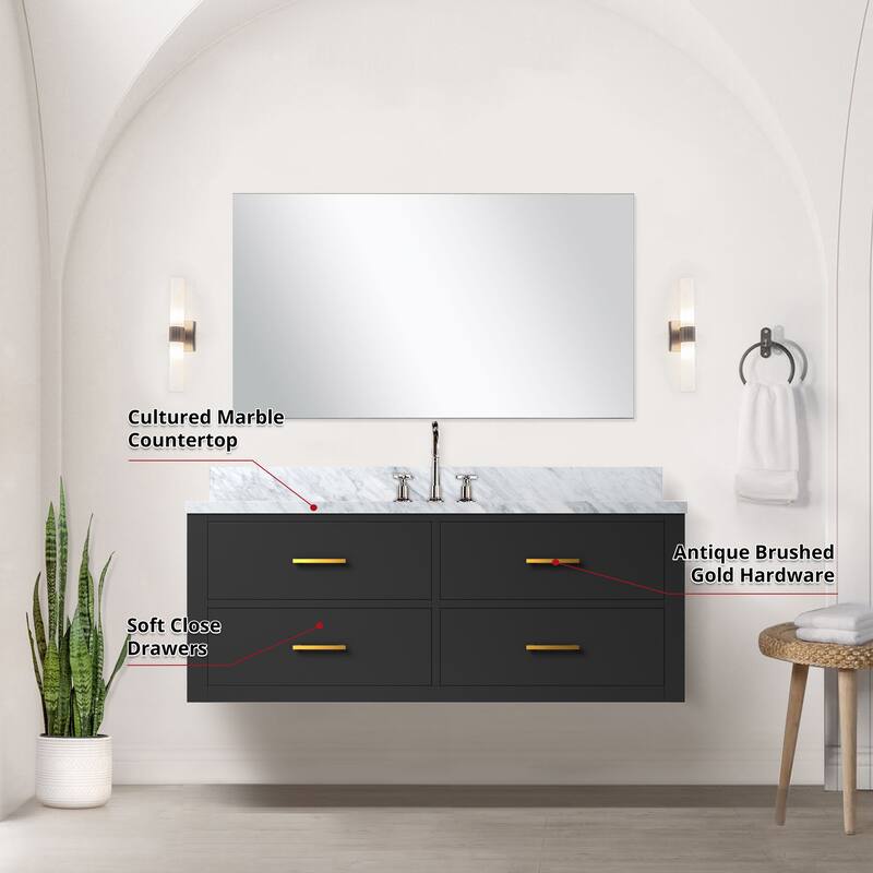 Castor Bath Vanity with Cultured Marble Top, Sink, Mirror and Faucet