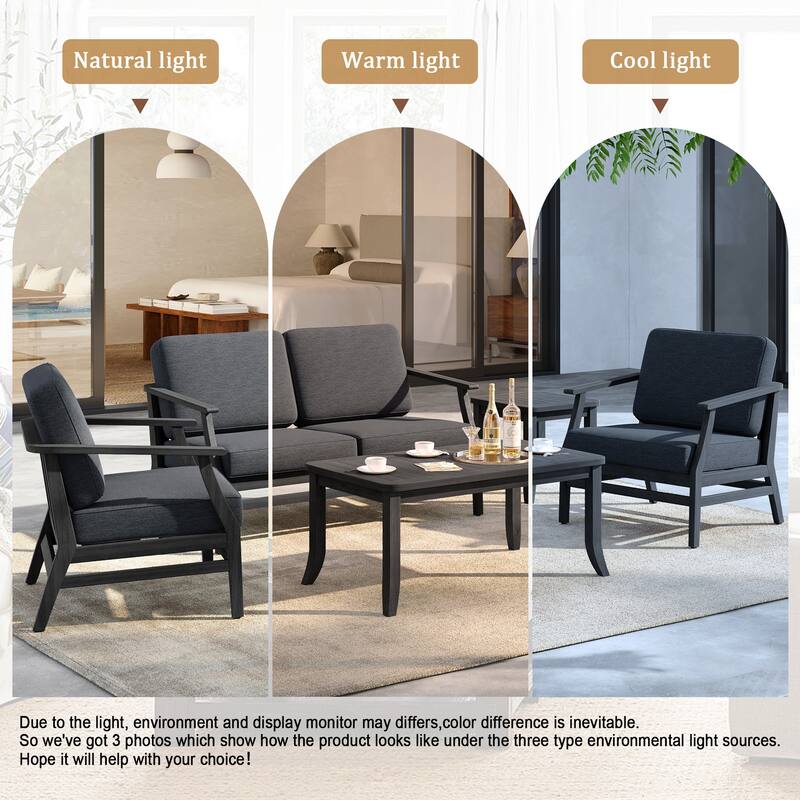 5-Piece Outdoor Teak Wood Patio Conversation Set with Cushions