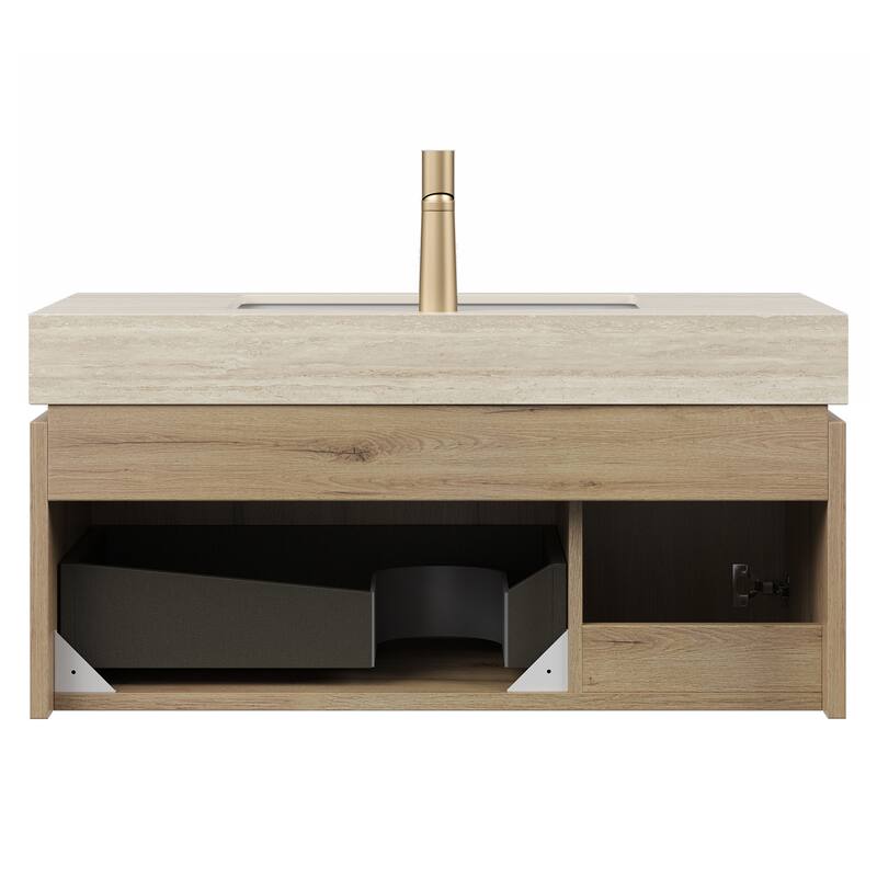 36" Bathroom Vanity with Sink, Wall-Mounted Plywood Bathroom Storage Cabinet with Drawer & Door