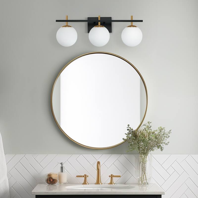 3-Light Black Vanity Light with Globe Shades - 24'' W