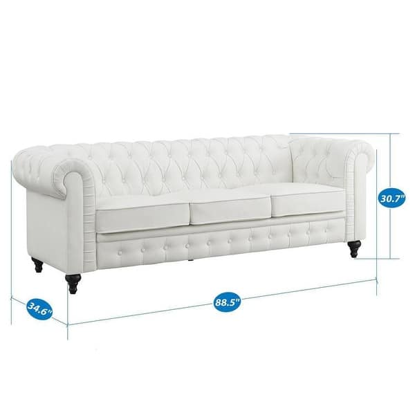 dimension image slide 3 of 6, Everett Chesterfield 3-Piece Sectional Sofa Set - Rolled Arms & Button Tufted Cushions (Available in Multiple Variations)