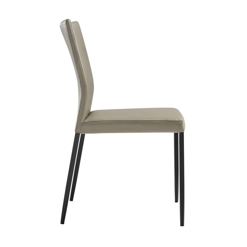 Ash 22 Inch Dining Chair Set of 2, Gray Faux Leather, Tall Curved, Black
