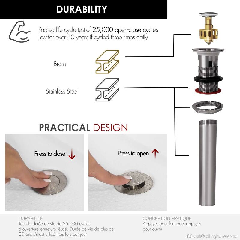 STYLISH Pop-Up Bathroom Sink Drain with Overflow D-700