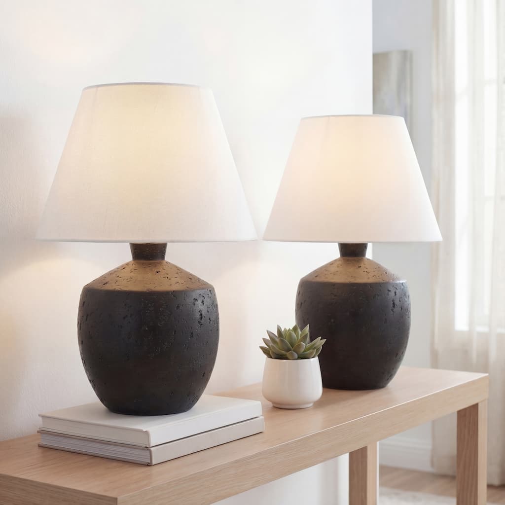 Myron 18" Minimalist Concrete Effect Resin/Iron LED Table Lamp (Set of 2), by JONATHAN Y