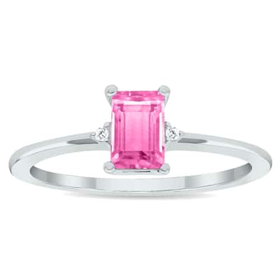 Women's Pink Topaz and Diamond Classic Band in 10K White Gold