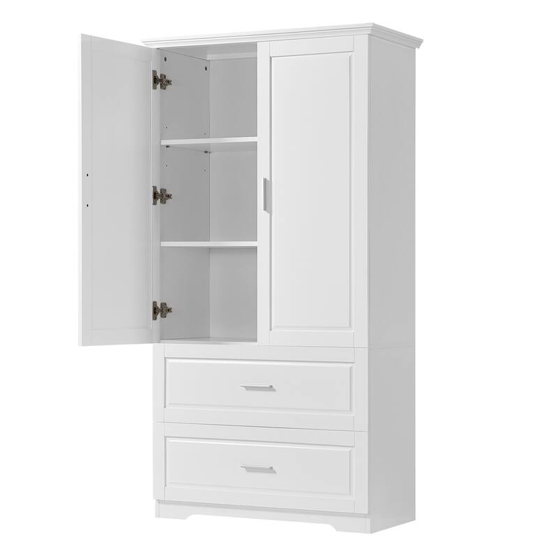 Tall Bathroom Cabinet Storage Cabinet with 2 Doors, 2 Drawers, 3 Open Shelves and Ajustable Shelves for Kitchen Entrance Bedroom