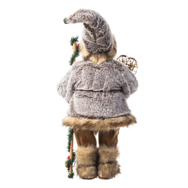 Glitzhome Christmas Imitative Fur Woodland Santa Figurine