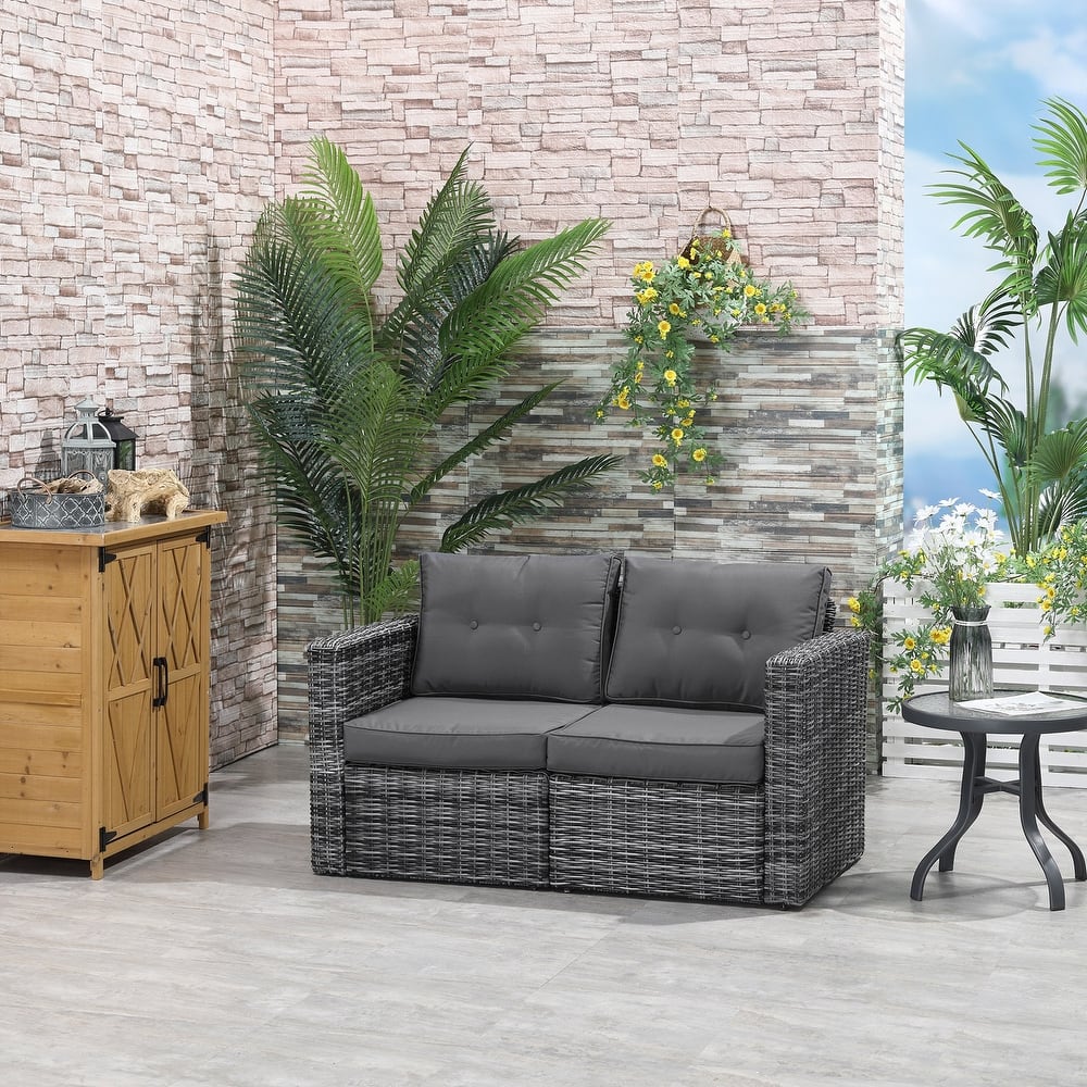 Outsunny 2 Pieces Patio Wicker Corner Sofa Set, Outdoor Freely Combination PE Rattan Furniture, Beige