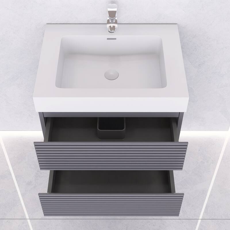 Wall-Mounted Bathroom Vanity in Gray with Undermount Sink without Faucet