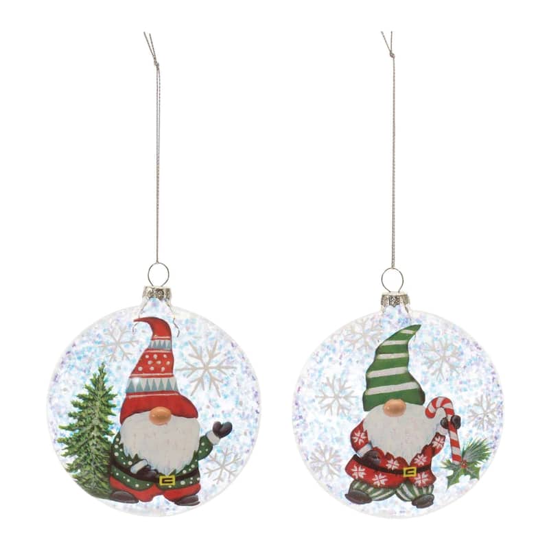 Gnome Glass Christmas Ball Ornaments - 4" (100mm) - Multi-Color - 12ct