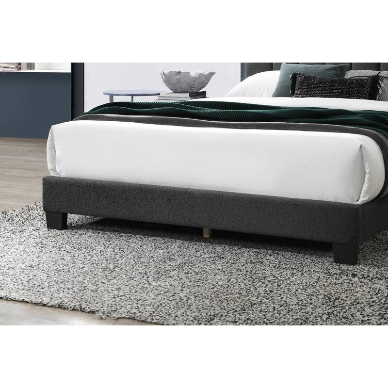 1pc Queen Size Bed Charcoal Wool Fabric Channel Tufting w LED Full Upholstered Bedframe Bedroom Bed