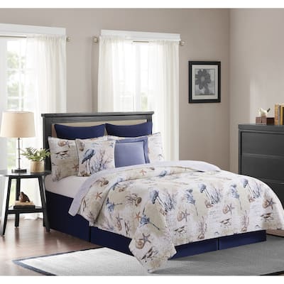 Brunswick Island Beach Coastal Cotton Quilt Set - Reversible and Machine Washable