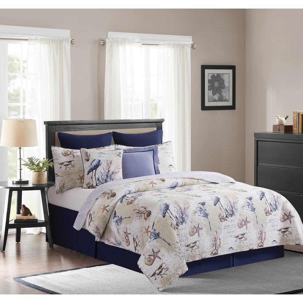 Brunswick Island Beach Coastal Cotton Quilt Set - Reversible and Machine Washable