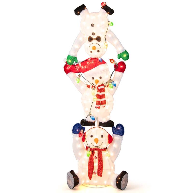 Costway 5.6 FT Pre-Lit Stacked Snowmen Christmas Decoration with LED - See Details