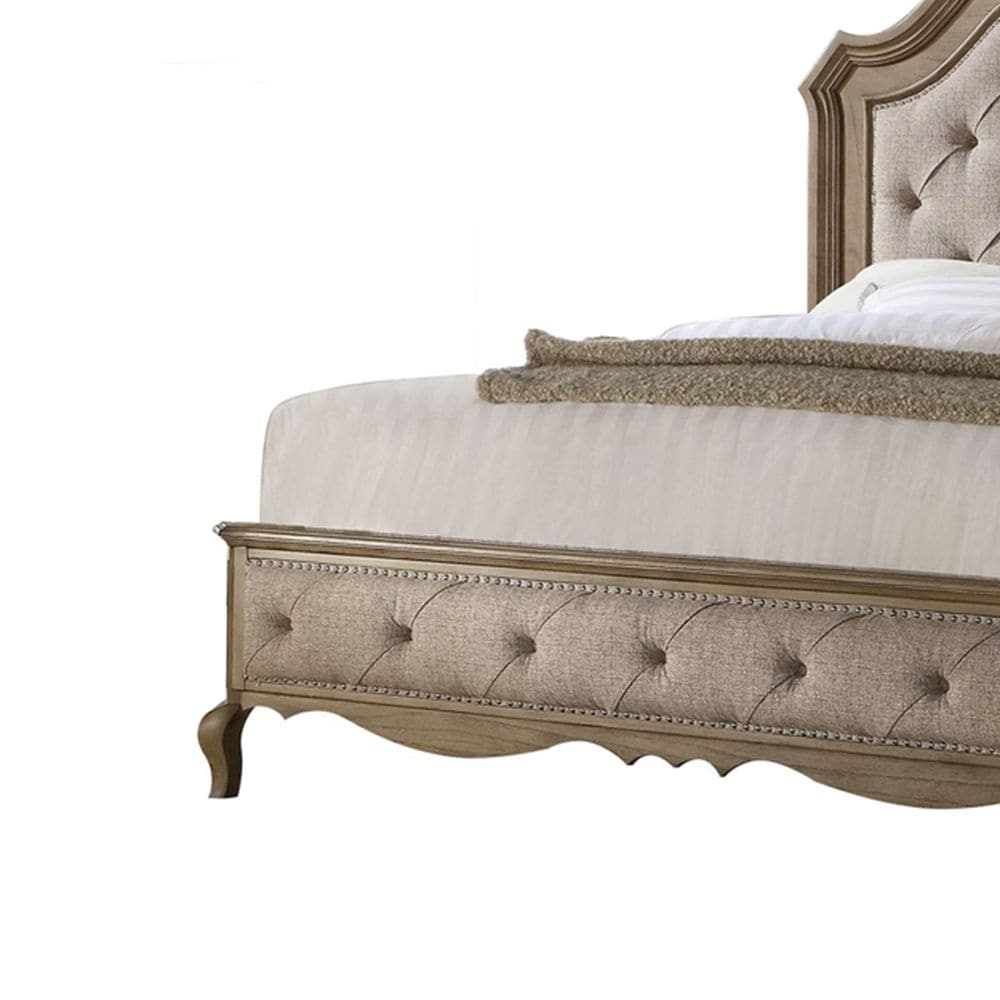 Acme Furniture Chelmsford Bed, Tan Fabric and Antique Taupe - On