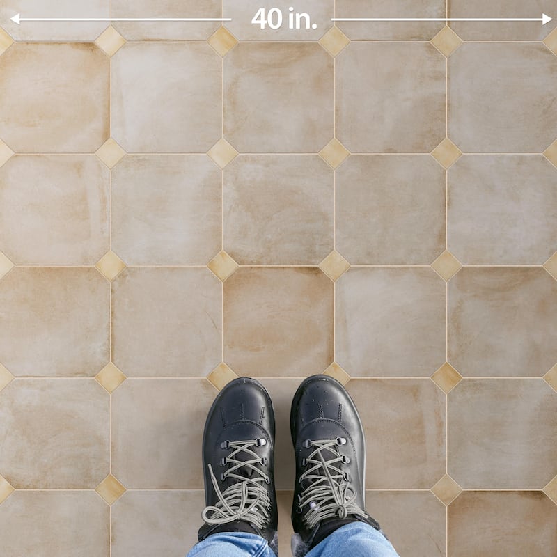 Merola Tile Laverton Octagon Arena with Taco Beige 7-7/8" x 7-7/8" Porcelain Floor and Wall Tile