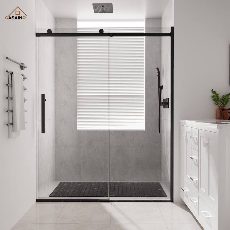 CASAINC 60 in. W x 76 in. H Sliding Frameless Shower Door with SGCC Certification - Black