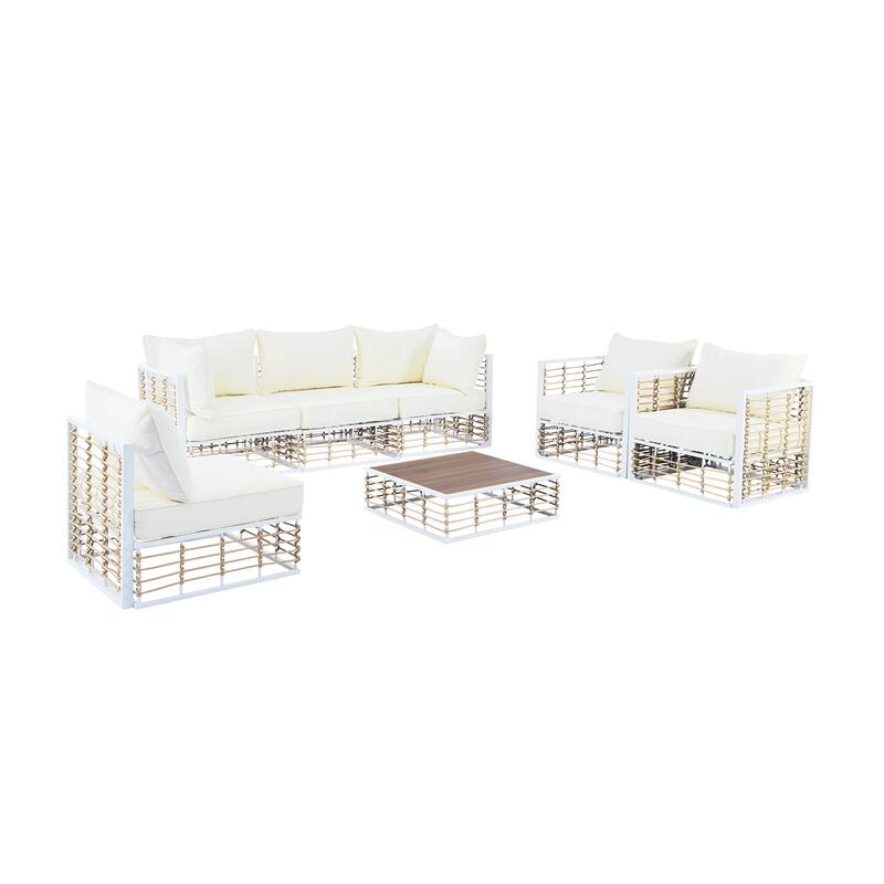 7-Piece Outdoor Metal Modular Sectional Sofa Set with Coffee Table and Chairs, Free Combination