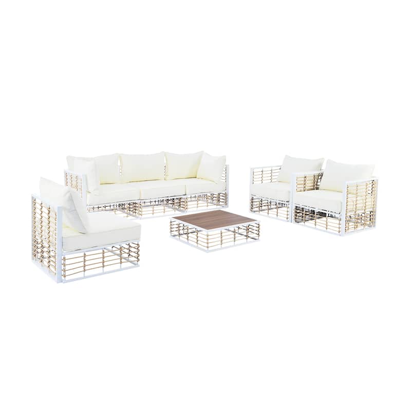 Roomfitters Modern 7-Piece Metal Patio Sectional Sofa Set with Thick Cushions and Coffee Table