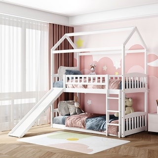 Nestfair Twin Over Twin Bunk Bed with Slide - Bed Bath & Beyond - 35591711