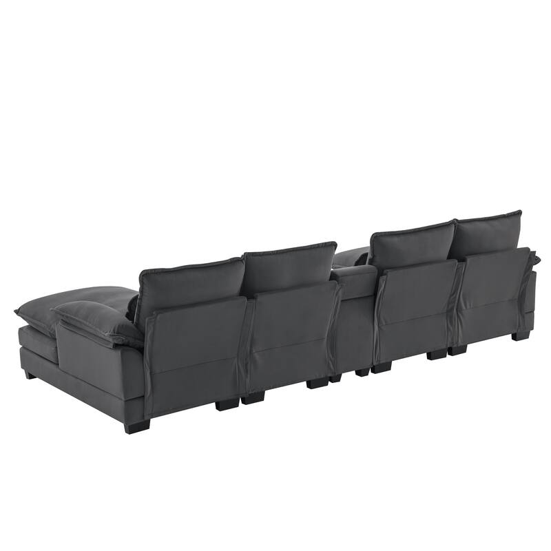 6-Seat U-Shaped Sofa with Console, Cupholders & USB Ports, Chenille Upholstery, 123"