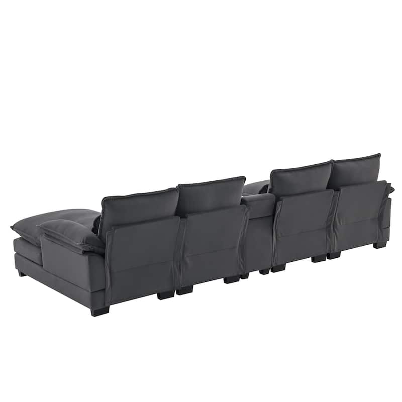 U-Shaped Upholstered Sectional Sofa Set w/ Double Chaise & USB Ports