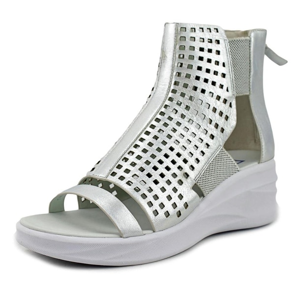Elie Tahari Arena Women Open Toe Leather Silver Wedge Sandal