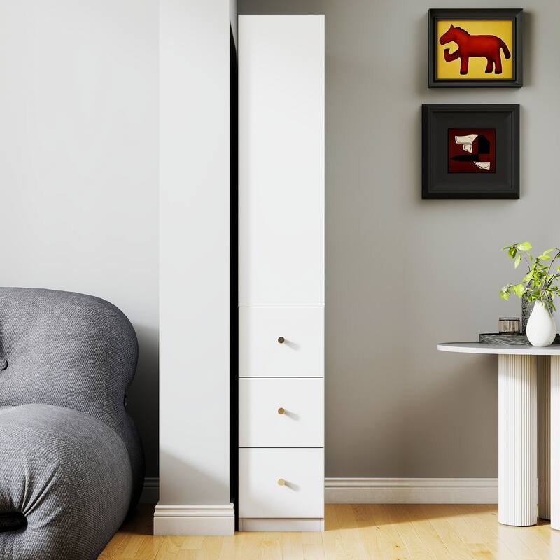 70.87" H Display Storage Cabinet, 4-Tier Shelf, 3 Side Drawers, Modern Wooden Tall Bookshelf Bookcase