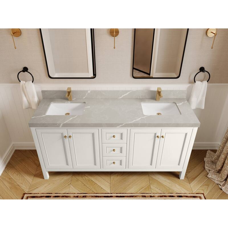 Willow Collections 72 in. W x 22 in. D Nashville Double Bowl Sink Bathroom Vanity with Countertop - 2”Pearl Gray - Ivory