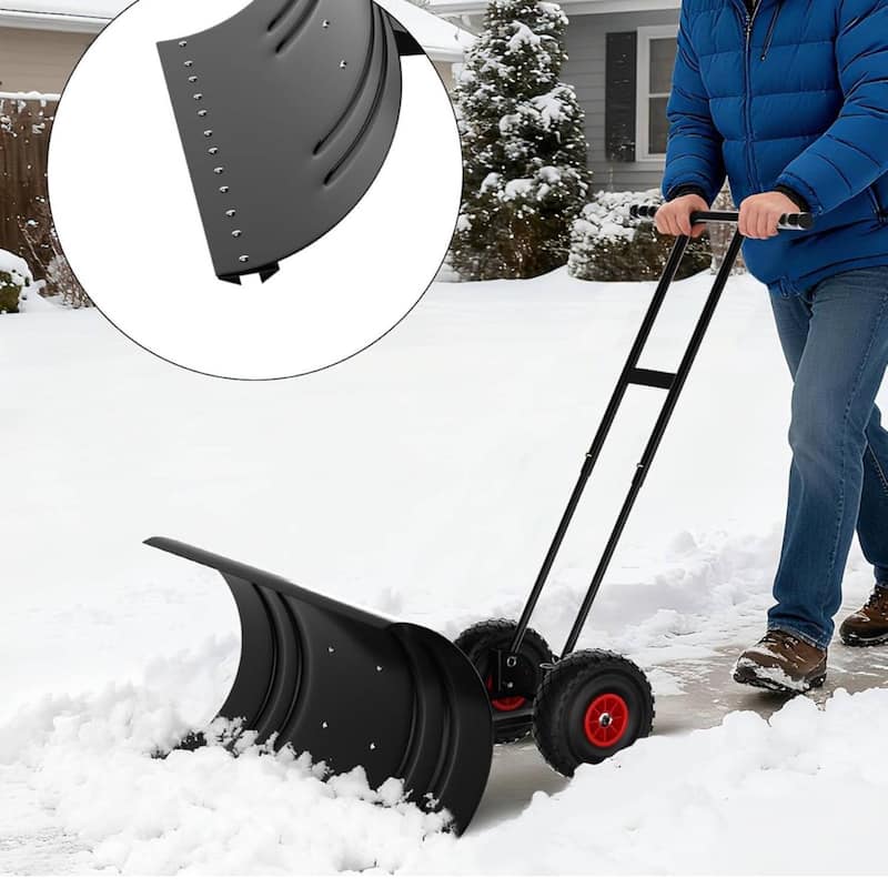 Heavy Duty Double Rod 29-Inch Steel Snow Shovel Plow for Driveways, Sidewalks, Yards - Black