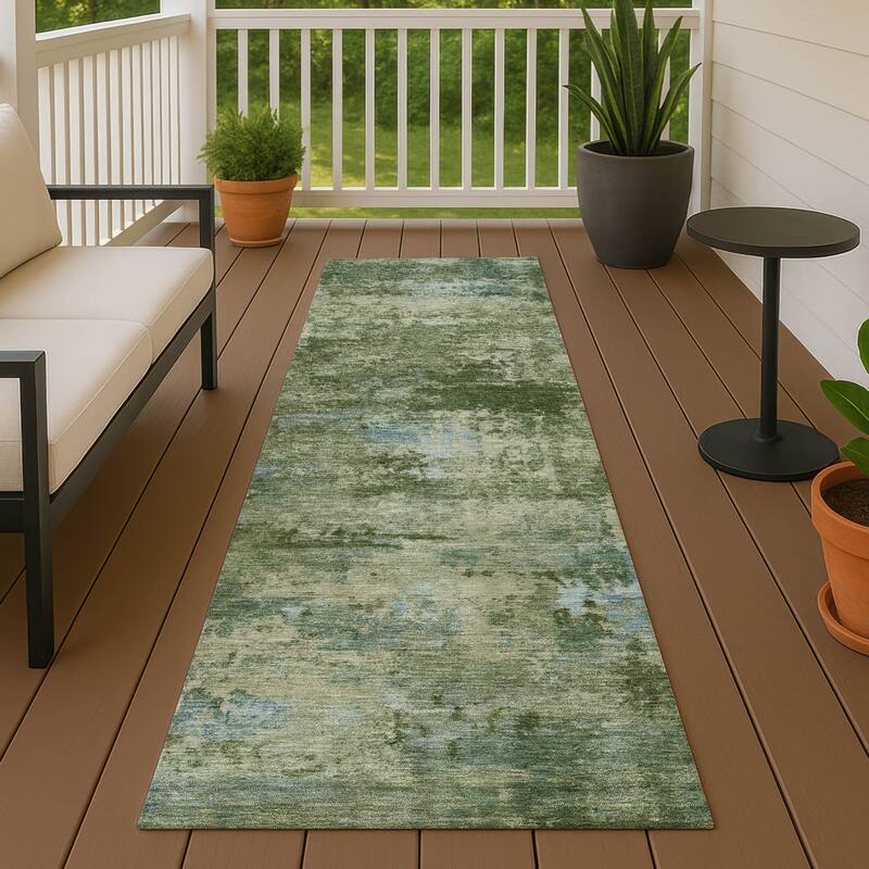 Machine Washable Indoor/ Outdoor Modern Solid Chantille Rug - Green - 2'3" x 7'6"