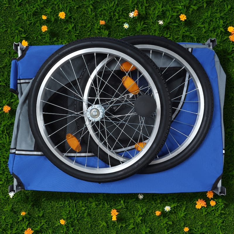 Folding Dog Bike Trailer 66LB Capacity - All-Terrain Pet Carrier with Steel Frame, Rain Cover & Mesh Windows
