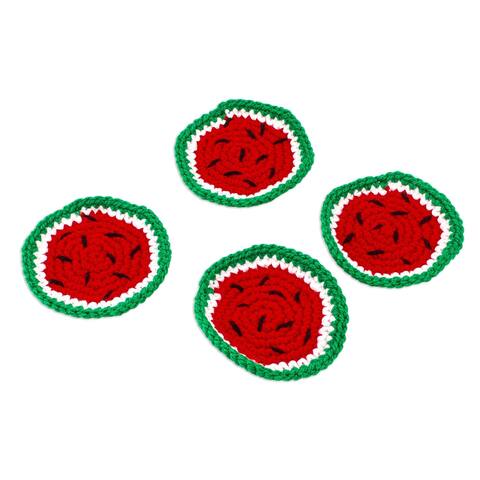 Novica Handmade Luscious Watermelon Crocheted Coasters (Set Of 4)