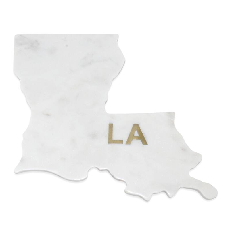 Lg Polished Marble "Louisiana" Cutting Board w/brass state abbreviation - White