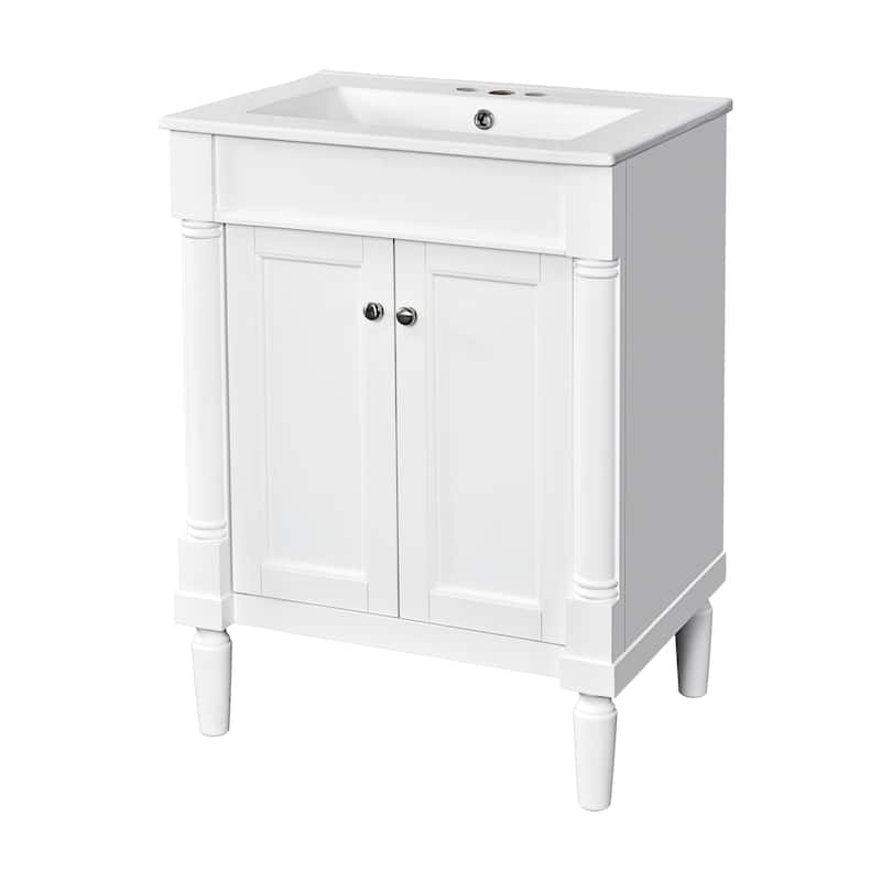 Roomfitters 24" Bathroom Vanity with Sink, 2-Tier Storage Cabinet, Freestanding Single Basin Unit