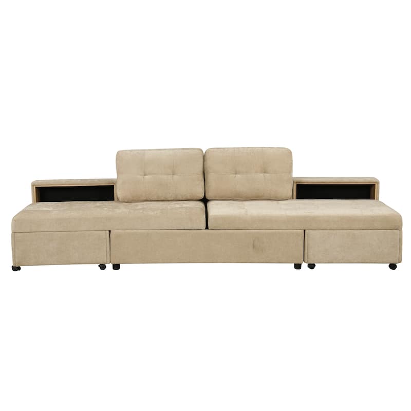Modern Modular Sofa Bed with Built in Storage Racks and Chenille Upholstery and multiple wheels for Living Room