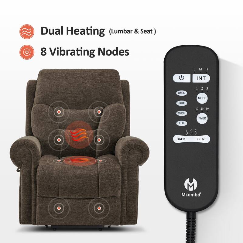 MCombo Dual Motor Power Lift Recliner Chair with Massage and Dual Heating, Adjustable Headrest, Fabric 7888