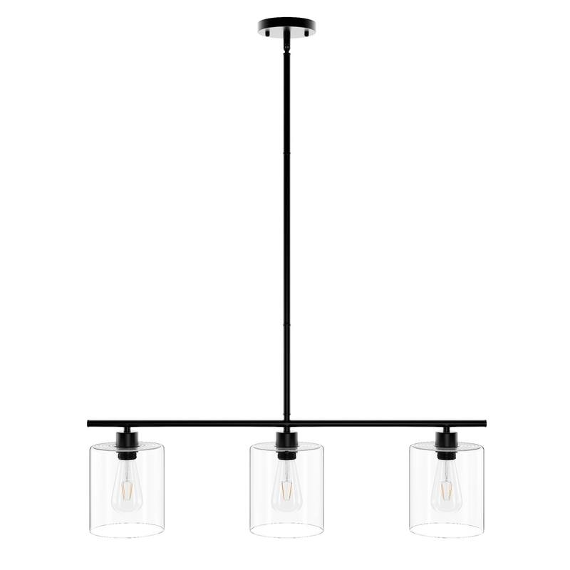 Modern Black 3-Light Unique Linear Design Transparent Cylinder Glass Pendant