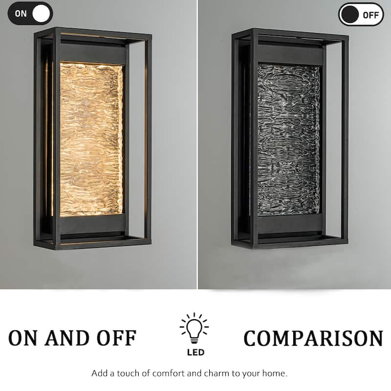Modern Dusk to Dawn Sensor Matte Black Integrated LED Light Fixture with Handcrafted Textured Glass for Porch Garage (2 Pack)