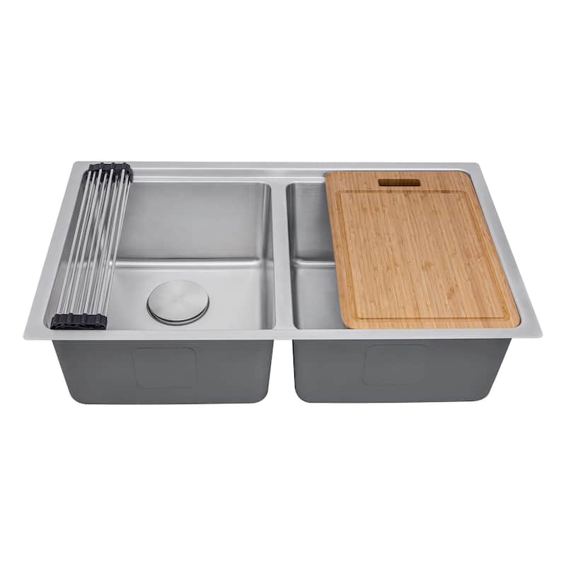 Ruvati 31-inch Undermount 50/50 Double Bowl Workstation 16 Gauge Stainless Steel Kitchen Sink – RVM5239