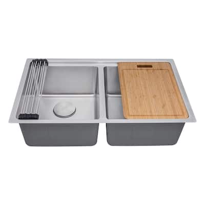 Ruvati 31-inch Undermount 50/50 Double Bowl Workstation 16 Gauge Stainless Steel Kitchen Sink - RVM5239
