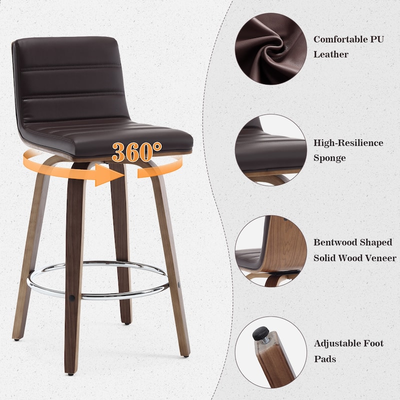Faux Leather & Wood Swivel Bar Stools/ Counter Stool Set of 2