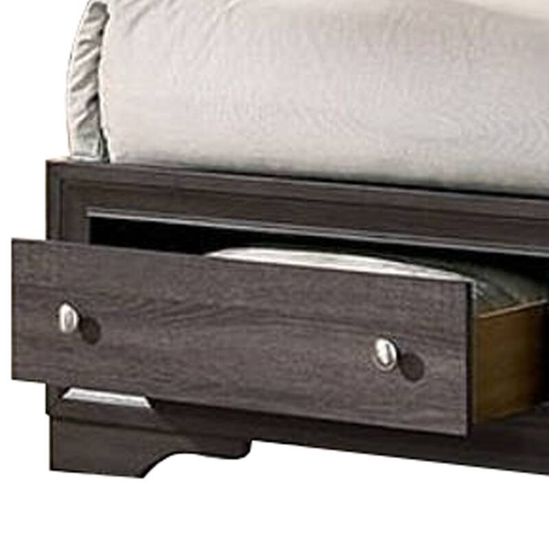 Panel Design Eastern King Bed with Silver Accents and Bracket Feet, Gray