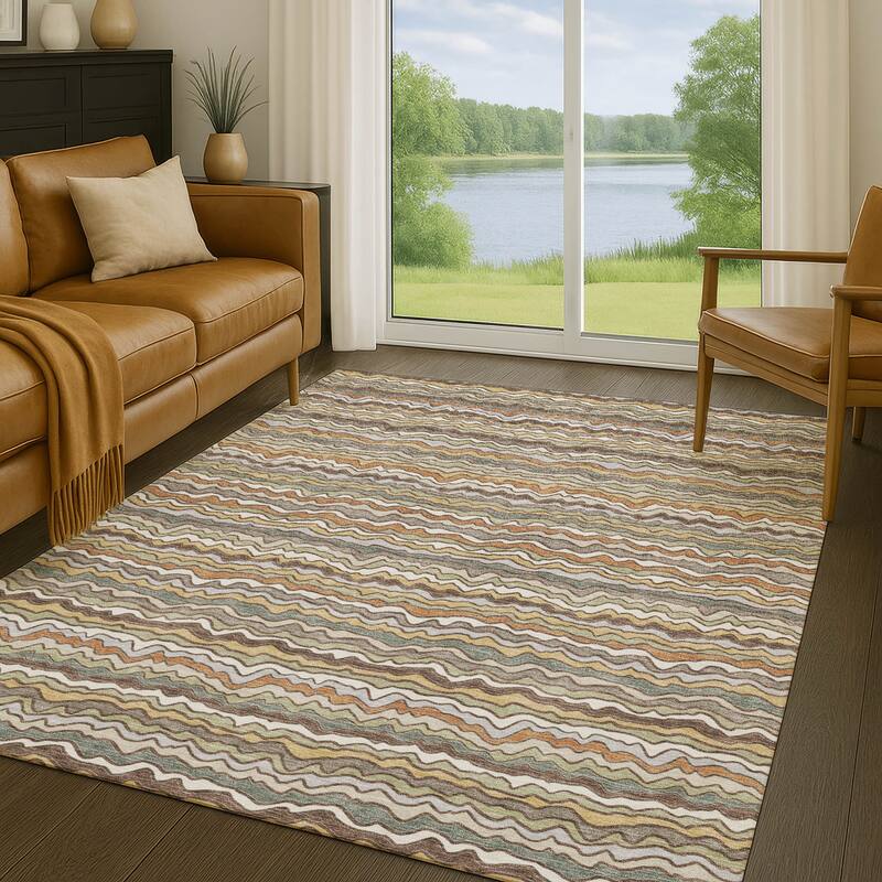 Machine Washable Indoor/ Outdoor Ziggy Stripe Chantille Rug