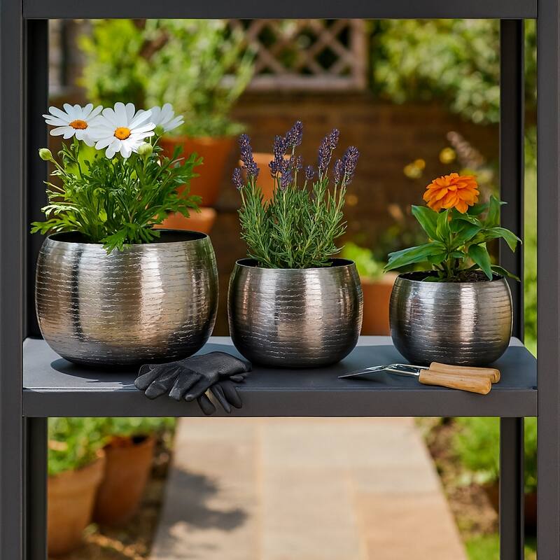 Metal Modern Decorative Planters Garden or Indoor Display (Set of 3) - 14" x 14" x 11"