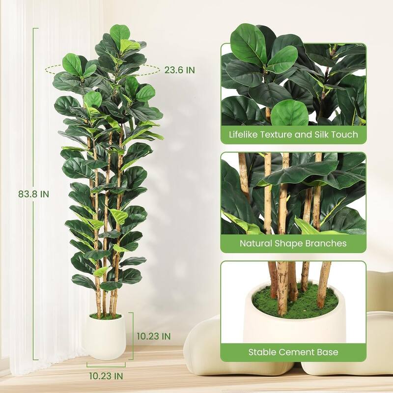 Artificial Faux Fiddle Leaf Fig Tree with White Pot for Home Decor